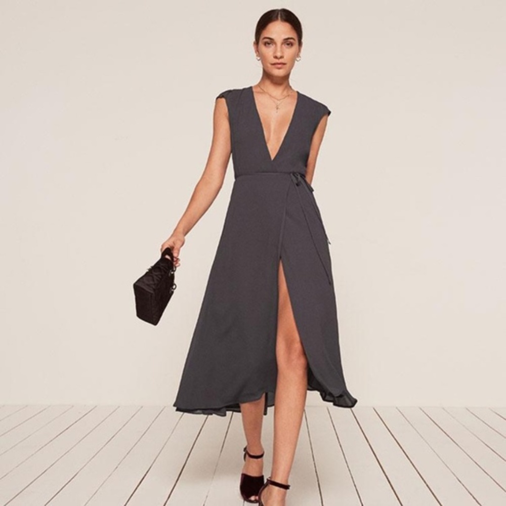 Reformation Indigo Midi Wrap Dress - Never Worn